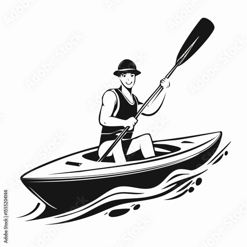 Man athlete canoeing on water illustration Vector Image isolated on white background.
