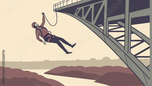 Bungee Jumper Leaping from a Metal Bridge.
