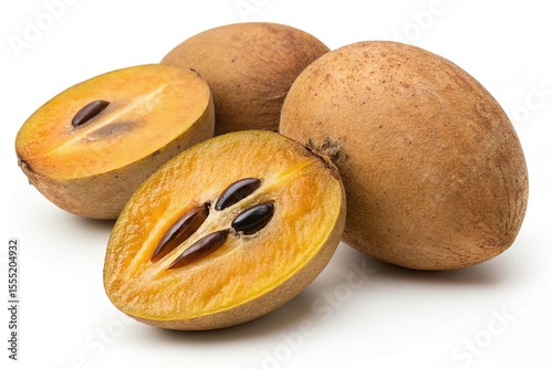 Sapodilla fruit which tastes sweet and contains lots of water feels fresh when consumed on white background.