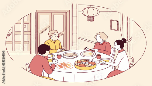 Family Dinner in a Chinese Restaurant Setting.