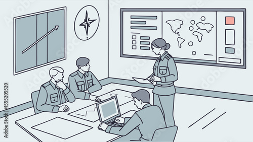Military Officers Briefing in Command Center.