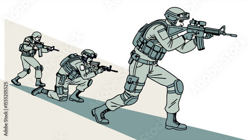 Military Personnel in Tactical Positions.