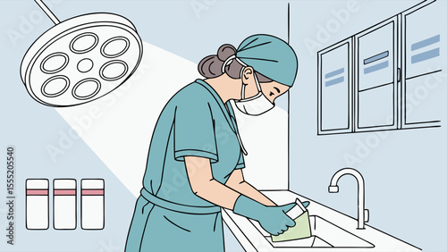 Medical Professional Washing Surgical Instruments in a Hospital Setting.
