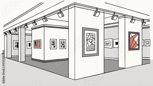 Modern Art Gallery Interior Sketch.