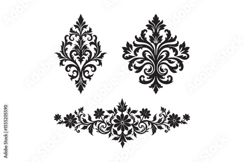 Victorian Floral Ornament Silhouette Design Set