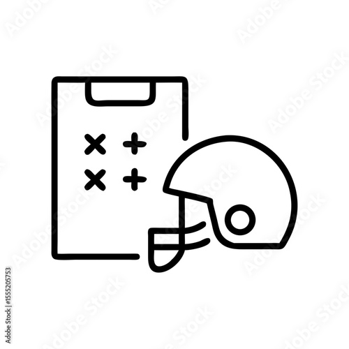 Football playbook next to helmet in minimalist line art style  