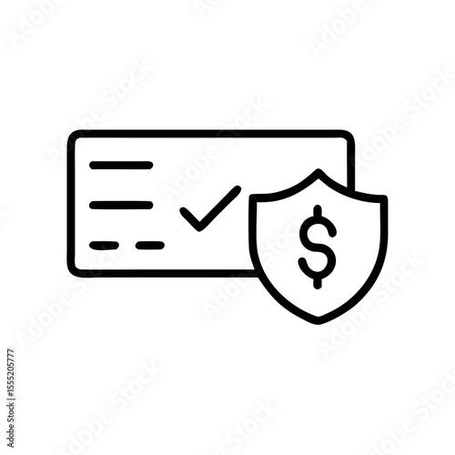 Secure payment icon with checkmark and dollar symbol on shield  