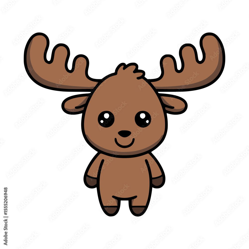Fototapeta premium Cute moose cartoon illustration with smiling face and big antlers