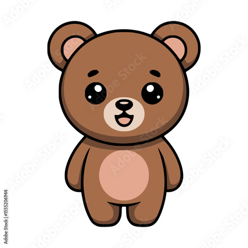 Cute brown cartoon bear with a charming smile and big eyes