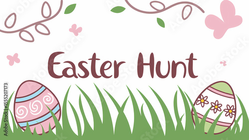 Easter egg hunt invitation template for kids spring holiday celebration and family fun activity design