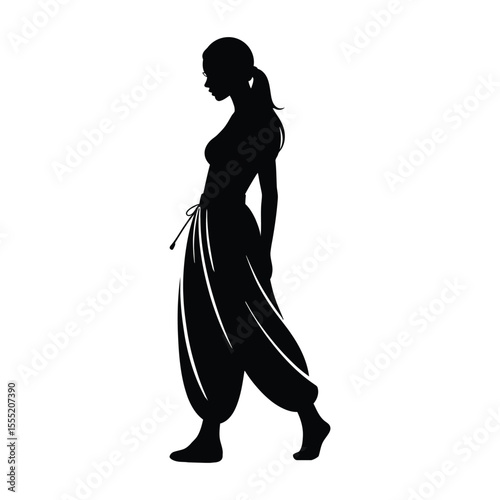 Harem Pants Street Style Silhouette, Vector, Illustration, Outline, Icon, Logo, White Background.