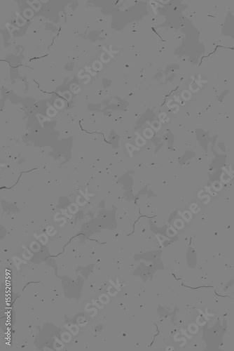 Gray concrete texture background with cracks and fine details. Vector illustration of a distressed cement wall surface. Grunge stone backdrop for design. Weathered plaster material.