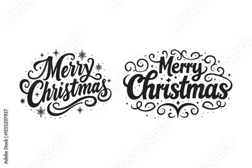 Merry Christmas Lettering Design Festive Holiday Typography Art for Cards and Decorations