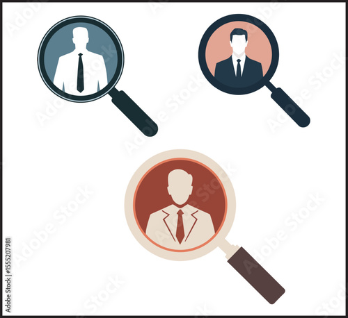 ob Search and Recruitment - Human Resources and Employee Hiring with Magnifying Glass Vector Icon Set