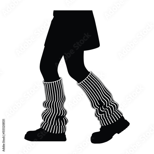 Neon Leg Warmers Street Style Silhouette, Vector, Illustration, Outline, Icon, Logo, White Background.