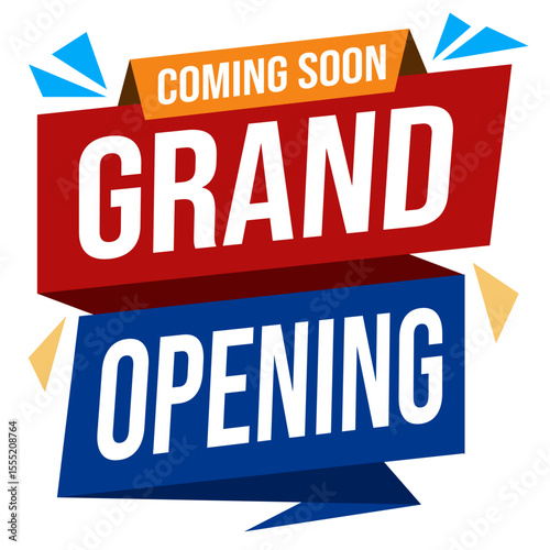 Grand opening promotional labels with modern ribbon design
