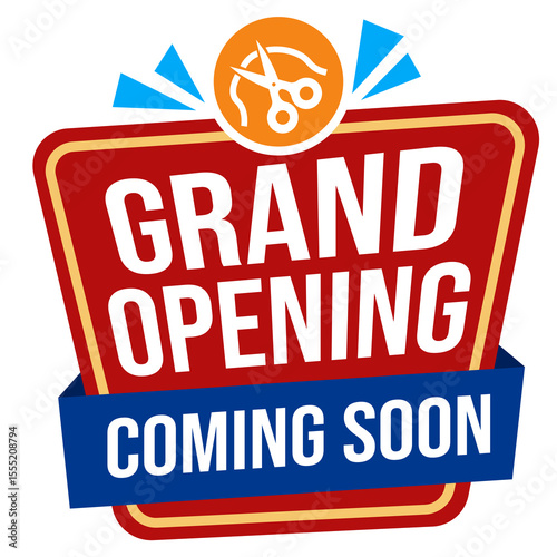 Grand opening promotional labels with modern ribbon design