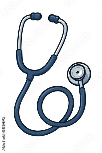 Vector cartoon stethoscope illustration. Medical instrument for doctor, nurse, healthcare professional. Vital tool for patient examination, diagnosis, checkup. Isolated on white background.