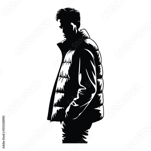 Puffer Vest Street Style Silhouette, Vector, Illustration, Outline, Icon, Logo, White Background.