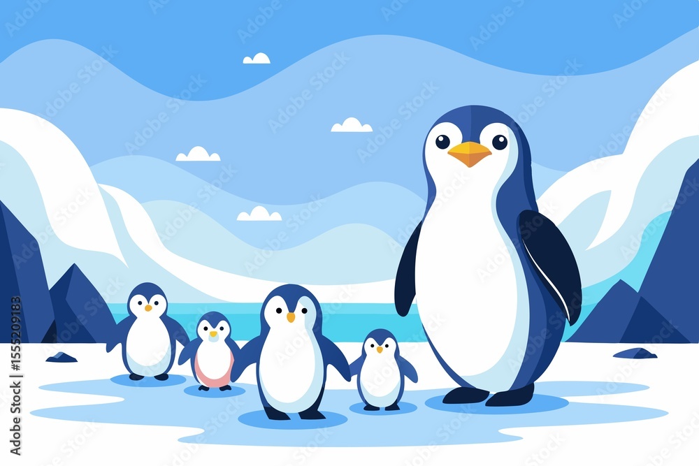 Obraz premium Emperor Penguin Leading Chicks March Parenting