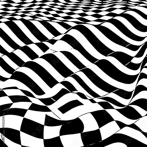 Checkerboard wave pattern with racing style, dynamic black and white vector