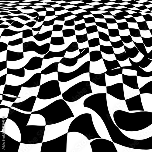 Checkerboard wave pattern with racing style, dynamic black and white vector