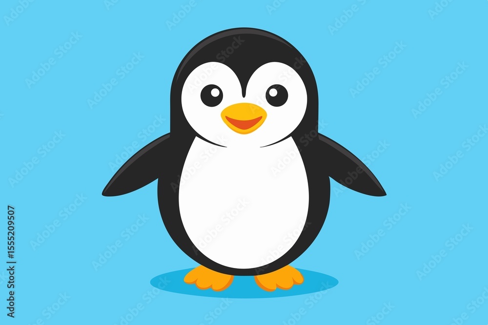 Naklejka premium Create a fun and imaginative character description based on a cute cartoon penguin standing on a blue background.