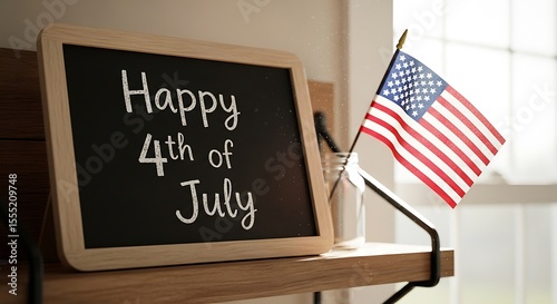 Happy 4th of July Chalkboard Sign and American Flag Decoration