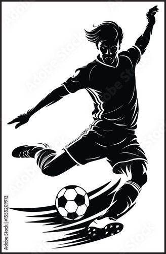 Dynamic Soccer Player Kicking Ball - Football Action and Athletic Movement Vector Silhouette Icon