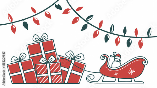 Christmas holiday sleigh ride with gifts and lights vector graphic illustration design template
