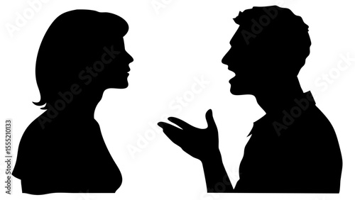 Vector silhouette of man and woman talking side view PNG on transparent background
