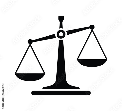 Simple Balance Scale Icon – Solid Black Symmetrical Scales on White Background Representing Law and Justice – Suitable for Legal Logos, Attorney Branding, Court Documents, and Minimalist Legal Artwork