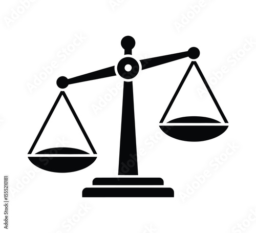Professional Legal Balance Scale Icon – Black Vector Design with Sharp Lines and Triangular Weighing Pans – Great for Law Firm Branding, Justice System Graphics, Legal Publications