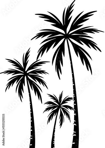 Collection of palm tree silhouettes with beach style and tropical design elements
