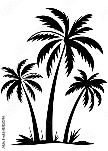 Black palm trees in silhouette set with exotic shapes on clear background
