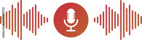 Audio Voice Message and Record Icon – Microphone with Sound Wave, Chat Playback Button for Audio Call, Voice Recording, Mobile Messenger or Podcast App – Vector Interface Element