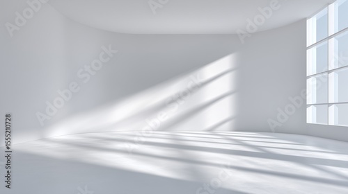 Sunlit empty white room with window shadows