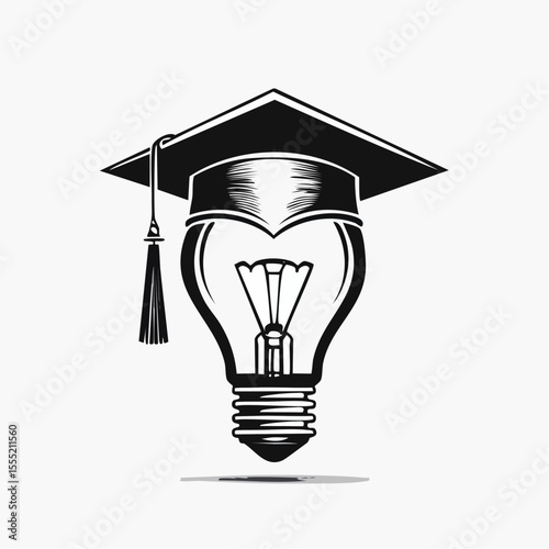 Graduation Cap Lamp Logo Design Representing Knowledge, Learning, and Bright Ideas Vector