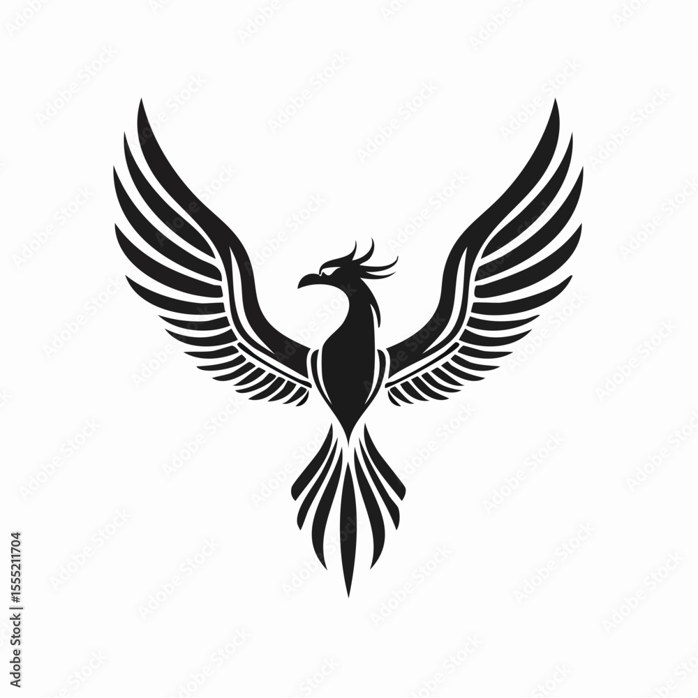 Fototapeta premium Phoenix logo vector. Hand drawn phoenix silhouette logo vector on white background.