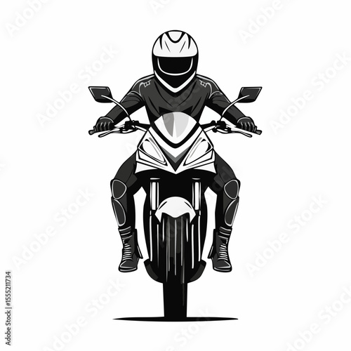 Bold Man Riding a Sport Motorcycle Seen from the Front Showcasing Power and Confidence