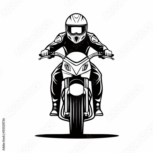 Bold Man Riding a Sport Motorcycle Seen from the Front Showcasing Power and Confidence