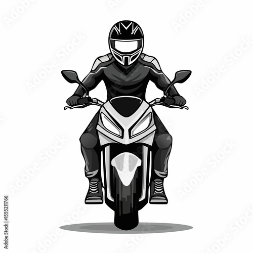Bold Man Riding a Sport Motorcycle Seen from the Front Showcasing Power and Confidence