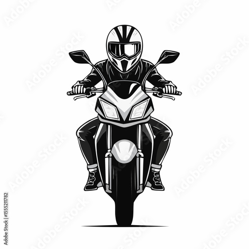 Bold Man Riding a Sport Motorcycle Seen from the Front Showcasing Power and Confidence