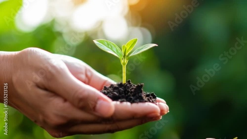 Delicate hands cradling a young sapling, nurture and growth for future generations