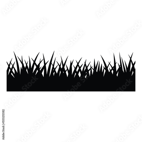 Lawn Grass Border Silhouette, Vector, Illustration, Line Art, Outline, Icon, White Background.