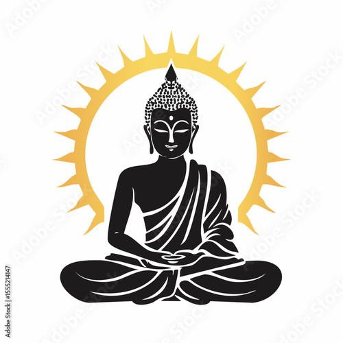 Buddha Silhouette vector. Buddha Sun Stock Illustration on white background.