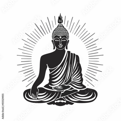 Buddha Silhouette vector. Buddha Sun Stock Illustration on white background.