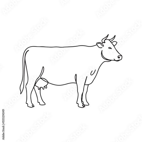 Minimalist Line Art Depiction of a Dairy Cow Standing in Profile A Clean and Simple Animal Illustration