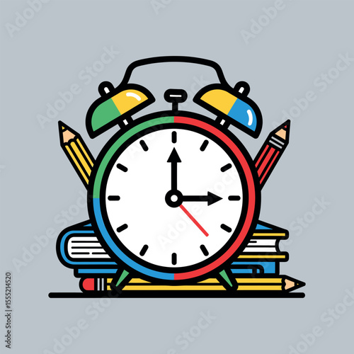 Preschool Study Time Clock with Books and Pencils