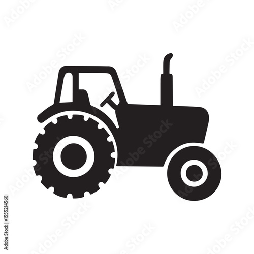 Monochrome Tractor Icon Silhouette Illustrating Agricultural Machinery for Farming Operations and Rural Transportation in a Stylized Minimalist Design